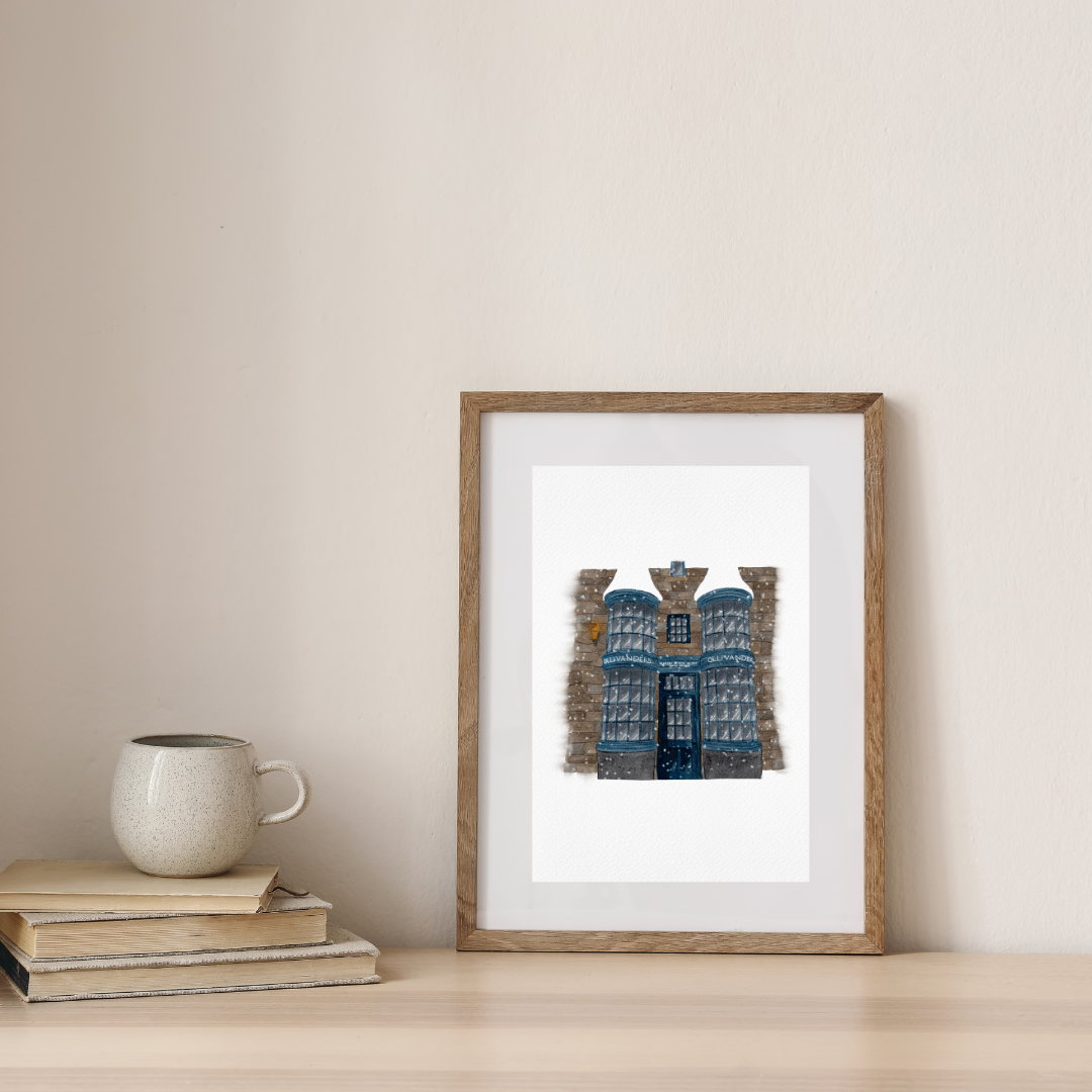 Snowy Wand Shop Watercolor Print (5x7)