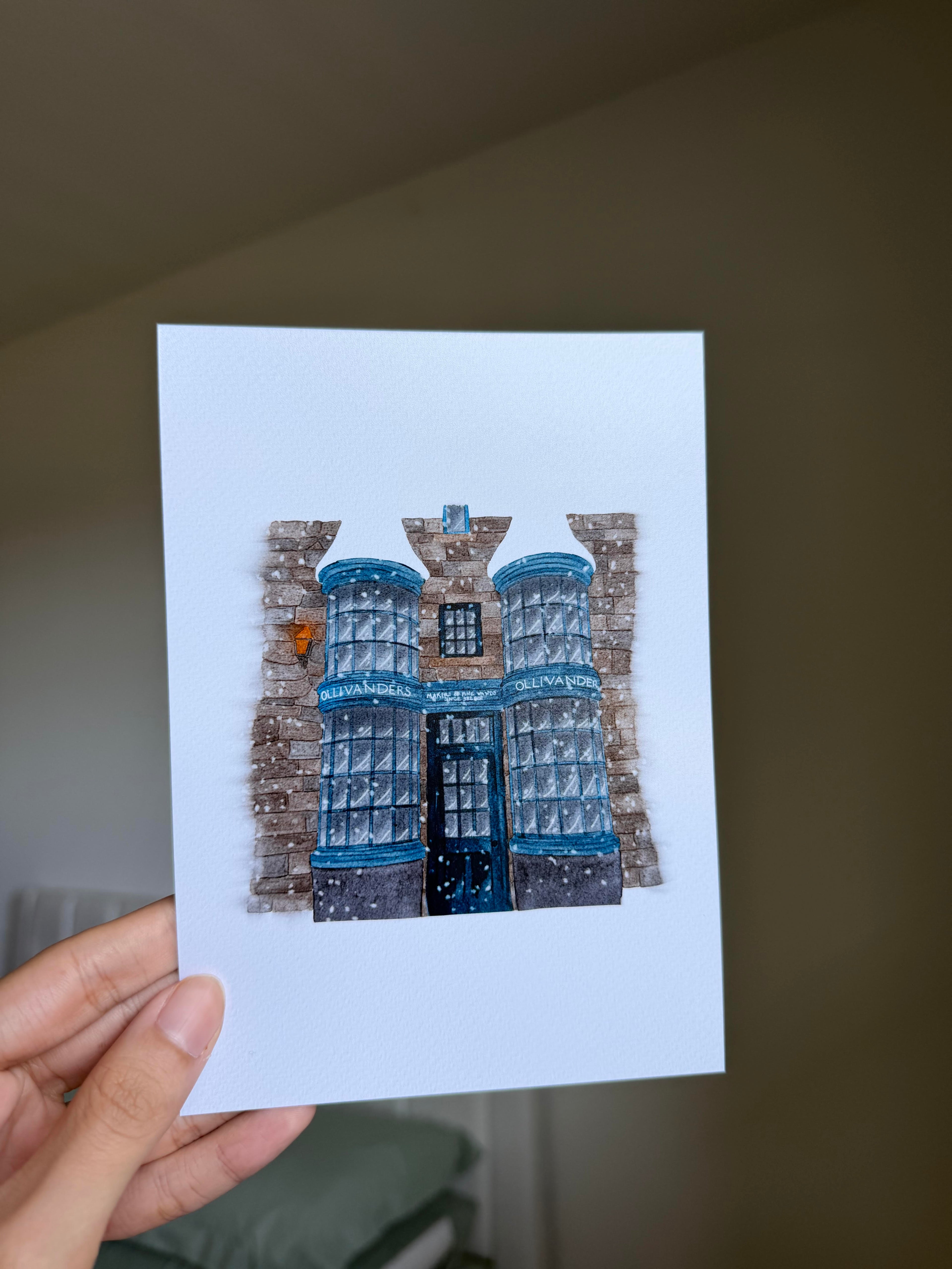 Snowy Wand Shop Watercolor Print (5x7)